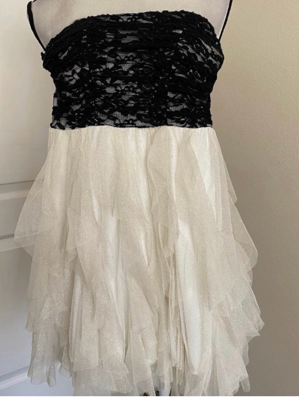 Emerald Black Lace Bodice with White Layered Tulle Dress